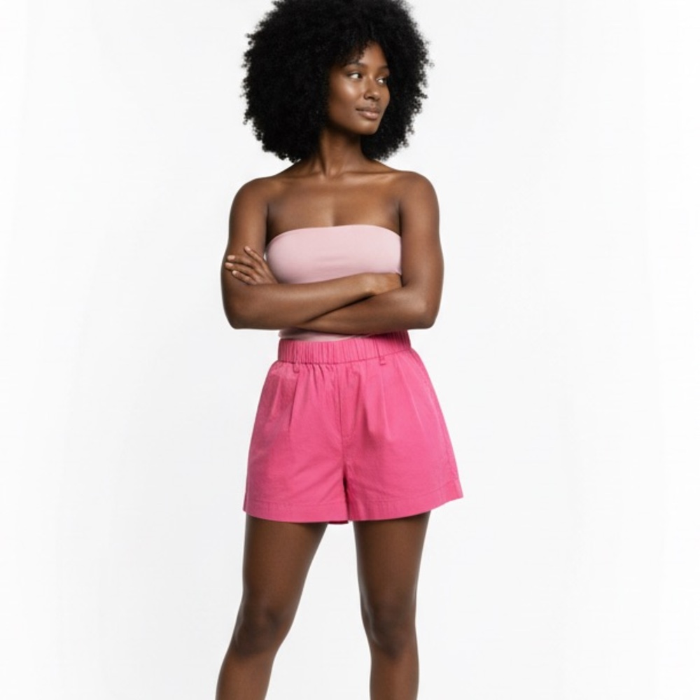 A New Day Womens Shorts Large Pink Pleated High Waist Elastic Casual